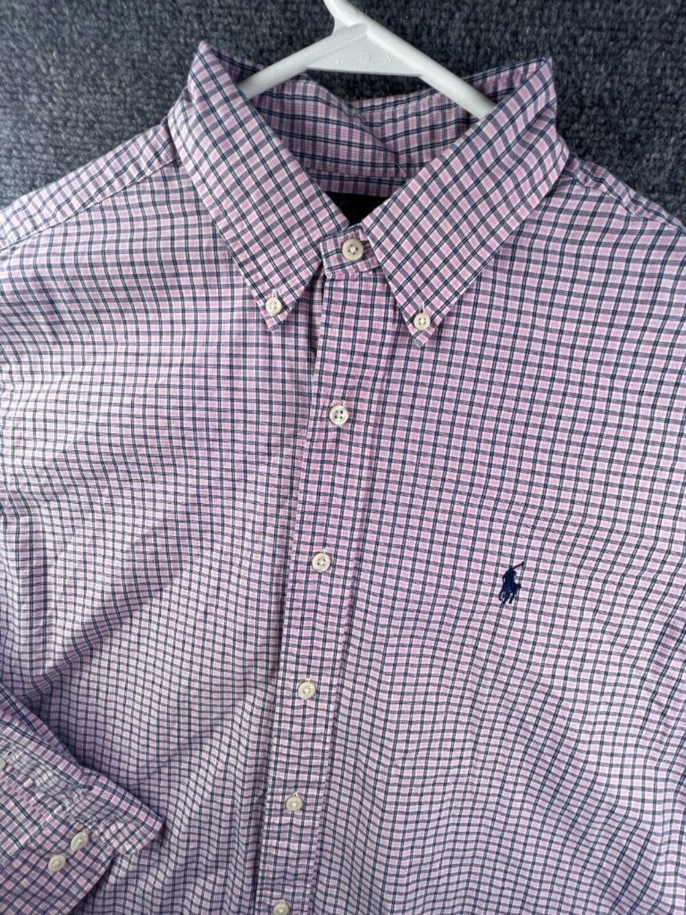 Ralph Lauren Long Sleeve Button Up Shirt Pink Blue Plaid Classic 16.5 34/35